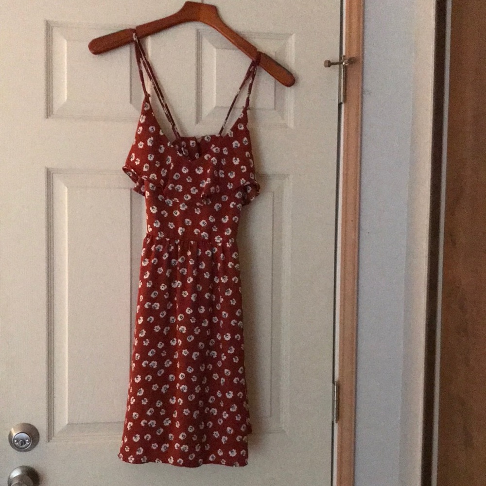 Rust floral flounce dress